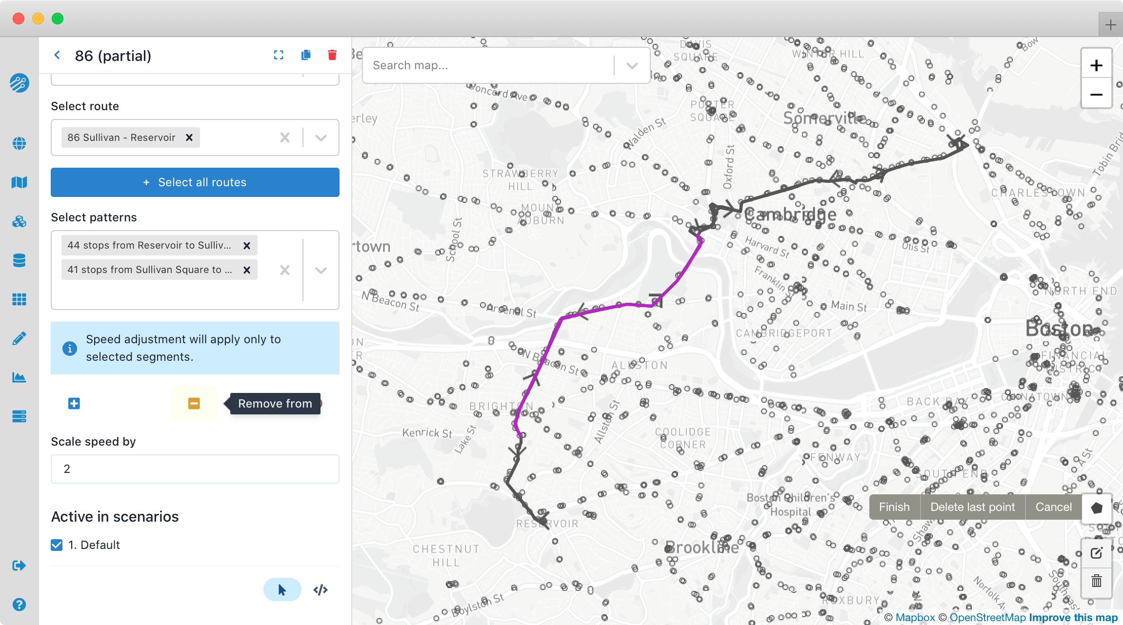 Segments are selected from two overlapping trip patterns