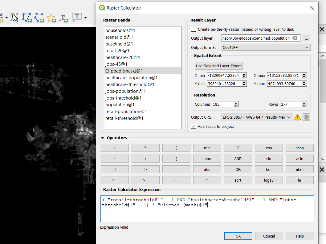 Multiplying a combined logical condition by the clipped population layer