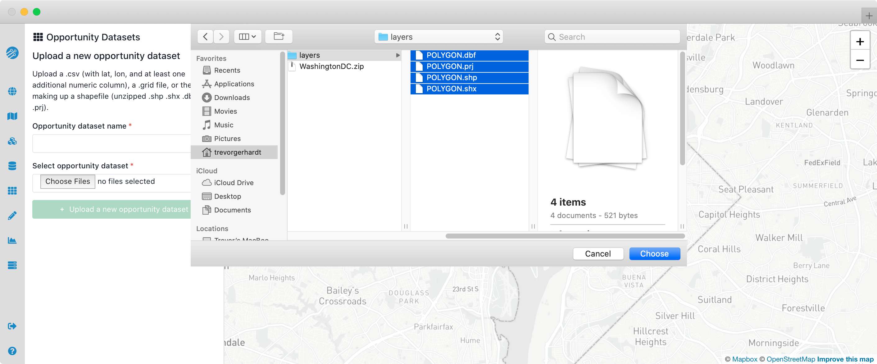 Uploading a Shapefile by selecting all constituent files